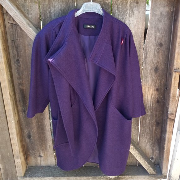 Retro Purple Car Coat with Attached Scarf - Picture 10 of 16